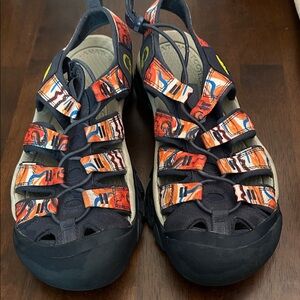 EUC Keen Mens Waterproof Sandals with Orange and Black Straps